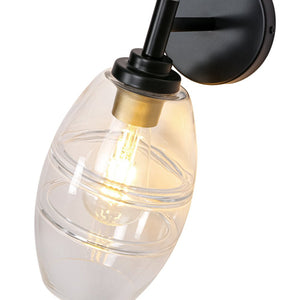 LightFixturesUSA - 1 - Light Oval Clear Embossed Glass Vanity Wall Sconce - Wall Sconce - Black - 
