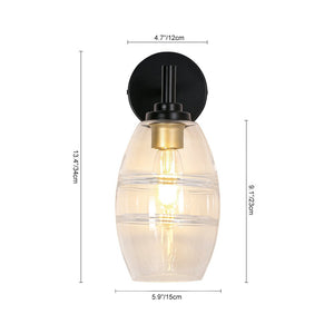 LightFixturesUSA - 1 - Light Oval Clear Embossed Glass Vanity Wall Sconce - Wall Sconce - Black - 