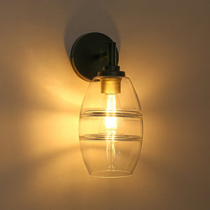LightFixturesUSA - 1 - Light Oval Clear Embossed Glass Vanity Wall Sconce - Wall Sconce - Black - 