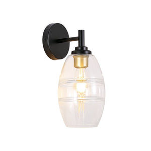 LightFixturesUSA - 1 - Light Oval Clear Embossed Glass Vanity Wall Sconce - Wall Sconce - Black - 