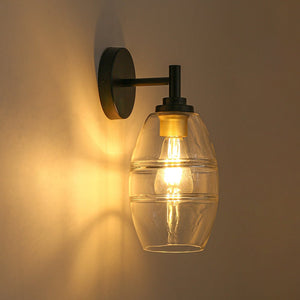 LightFixturesUSA - 1 - Light Oval Clear Embossed Glass Vanity Wall Sconce - Wall Sconce - Black - 