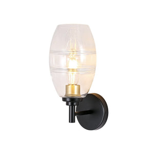 LightFixturesUSA - 1 - Light Oval Clear Embossed Glass Vanity Wall Sconce - Wall Sconce - Black - 