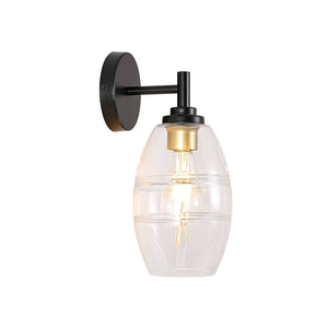 LightFixturesUSA - 1 - Light Oval Clear Embossed Glass Vanity Wall Sconce - Wall Sconce - Black - 