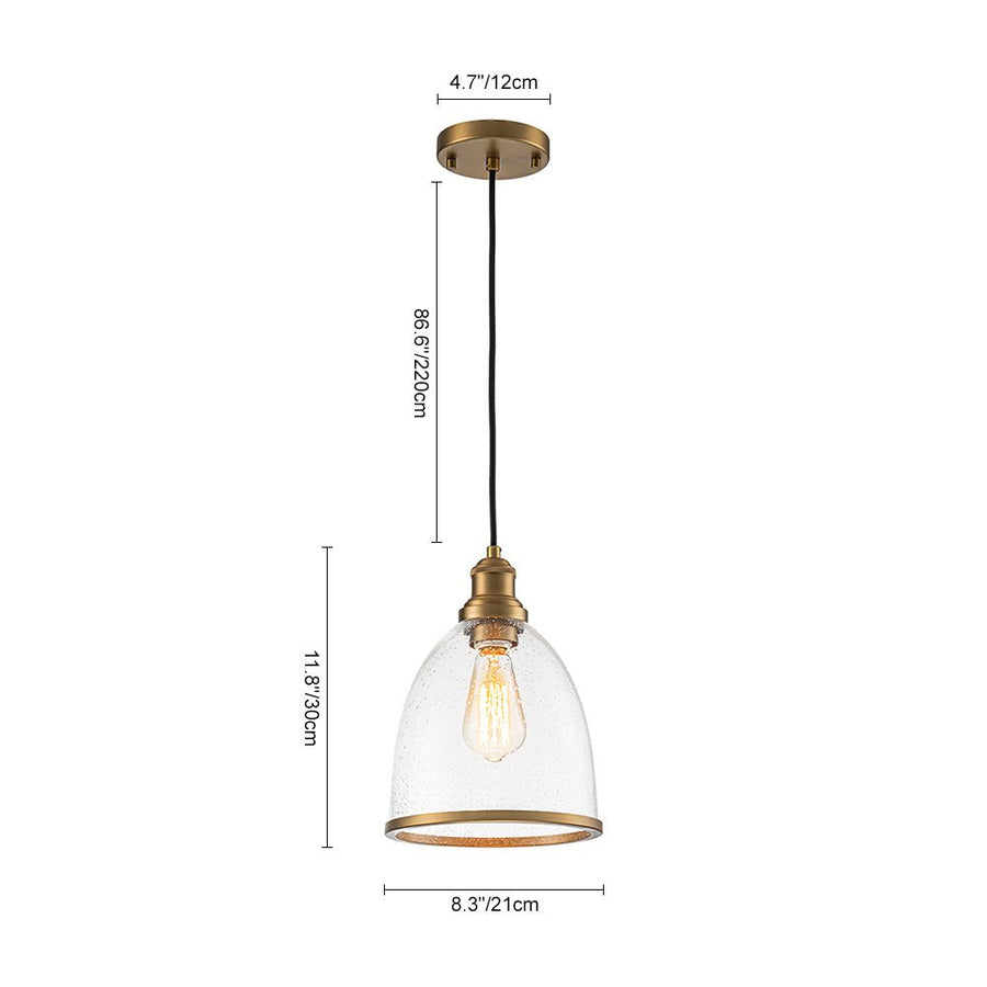 LightFixturesUSA - 1 - Light Seeded Glass Bell Dome Kitchen Pendant Light - Pendant Light - Brass - 