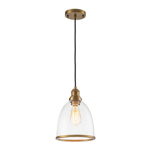 LightFixturesUSA - 1 - Light Seeded Glass Bell Dome Kitchen Pendant Light - Pendant Light - Brass - 