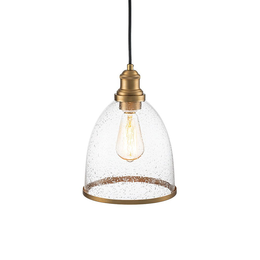 LightFixturesUSA - 1 - Light Seeded Glass Bell Dome Kitchen Pendant Light - Pendant Light - Brass - 