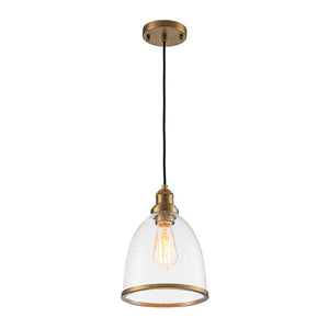 LightFixturesUSA - 1 - Light Seeded Glass Bell Dome Kitchen Pendant Light - Pendant Light - Brass - 