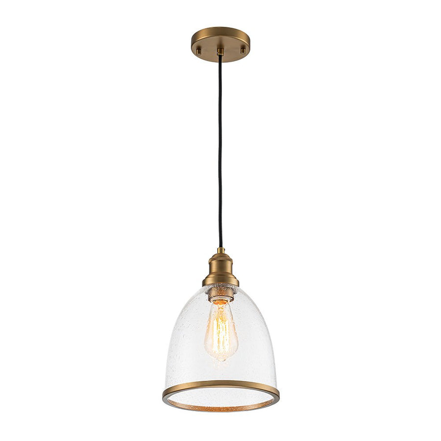 LightFixturesUSA - 1 - Light Seeded Glass Bell Dome Kitchen Pendant Light - Pendant Light - Brass - 