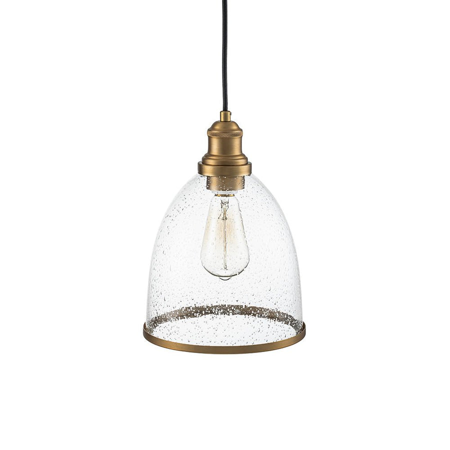 LightFixturesUSA - 1 - Light Seeded Glass Bell Dome Kitchen Pendant Light - Pendant Light - Brass - 