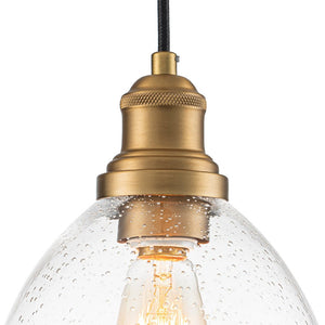 LightFixturesUSA - 1 - Light Seeded Glass Bell Dome Kitchen Pendant Light - Pendant Light - Brass - 