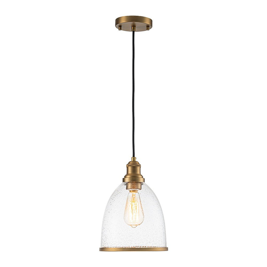 LightFixturesUSA - 1 - Light Seeded Glass Bell Dome Kitchen Pendant Light - Pendant Light - Brass - 