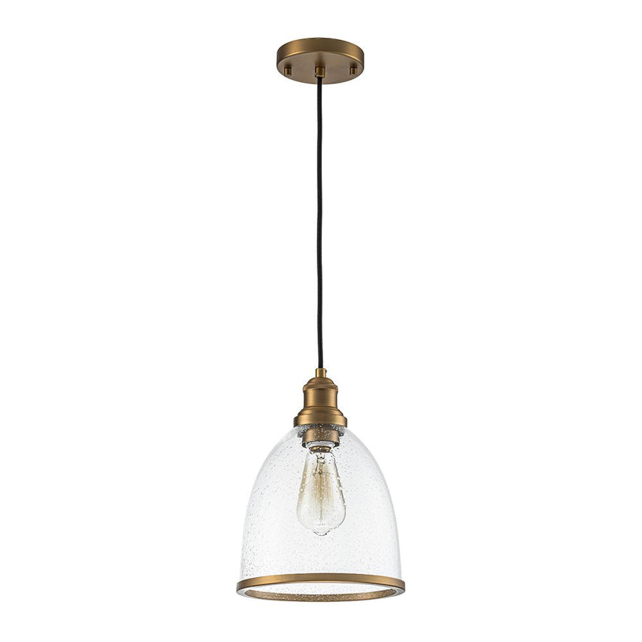 LightFixturesUSA - 1 - Light Seeded Glass Bell Dome Kitchen Pendant Light - Pendant Light - Brass - 