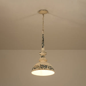 LightFixturesUSA - 1 - Light Shabby Chic Distressed Beige Metal Dome Pendant - Pendant Light - Black - 