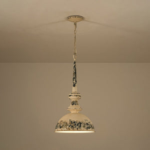 LightFixturesUSA - 1 - Light Shabby Chic Distressed Beige Metal Dome Pendant - Pendant Light - Black - 