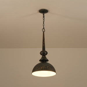 LightFixturesUSA - 1 - Light Shabby Chic Distressed Beige Metal Dome Pendant - Pendant Light - Black - 