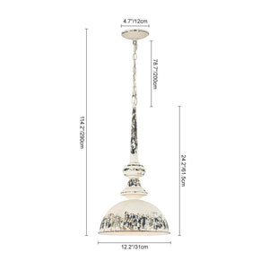 LightFixturesUSA - 1 - Light Shabby Chic Distressed Beige Metal Dome Pendant - Pendant Light - Black - 