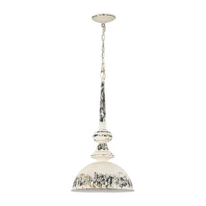 LightFixturesUSA - 1 - Light Shabby Chic Distressed Beige Metal Dome Pendant - Pendant Light - Black - 
