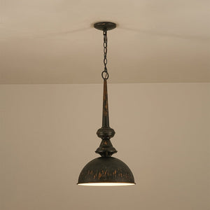 LightFixturesUSA - 1 - Light Shabby Chic Distressed Beige Metal Dome Pendant - Pendant Light - Black - 
