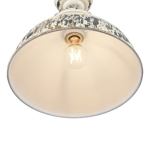 LightFixturesUSA - 1 - Light Shabby Chic Distressed Beige Metal Dome Pendant - Pendant Light - Black - 