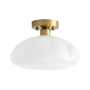LightFixturesUSA - 1 - Light Shine Opal Glass Round Scalloped Pleated Semi Flush - Ceiling Light - 11.8 in - 