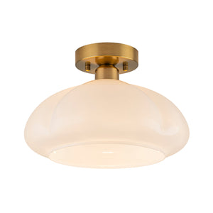 LightFixturesUSA - 1 - Light Shine Opal Glass Round Scalloped Pleated Semi Flush - Ceiling Light - 11.8 in - 