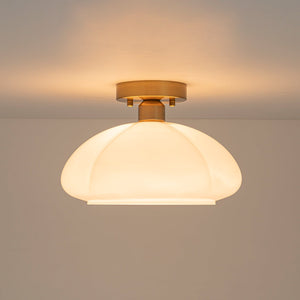 LightFixturesUSA - 1 - Light Shine Opal Glass Round Scalloped Pleated Semi Flush - Ceiling Light - 11.8 in - 