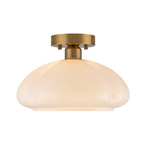 LightFixturesUSA - 1 - Light Shine Opal Glass Round Scalloped Pleated Semi Flush - Ceiling Light - 11.8 in - 