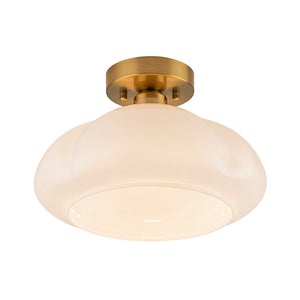 LightFixturesUSA - 1 - Light Shine Opal Glass Round Scalloped Pleated Semi Flush - Ceiling Light - 11.8 in - 