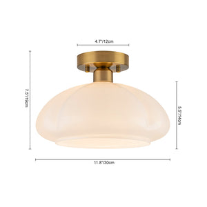 LightFixturesUSA - 1 - Light Shine Opal Glass Round Scalloped Pleated Semi Flush - Ceiling Light - 11.8 in - 