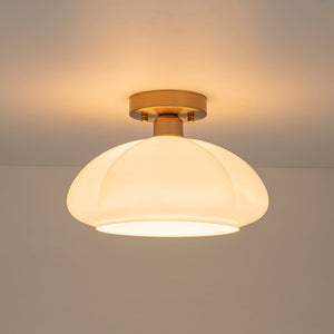 LightFixturesUSA - 1 - Light Shine Opal Glass Round Scalloped Pleated Semi Flush - Ceiling Light - 11.8 in - 