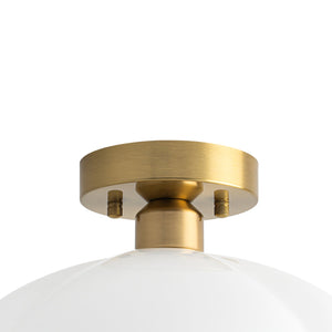 LightFixturesUSA - 1 - Light Shine Opal Glass Round Scalloped Pleated Semi Flush - Ceiling Light - 11.8 in - 