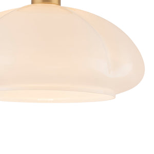 LightFixturesUSA - 1 - Light Shine Opal Glass Round Scalloped Pleated Semi Flush - Ceiling Light - 11.8 in - 