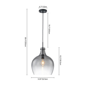 LightFixturesUSA-1-Light Smoked Grey Tinted Glass Bell Kitchen Pendant-Pendant Light-Black-