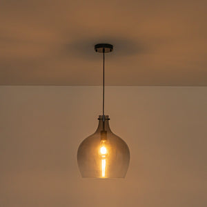LightFixturesUSA-1-Light Smoked Grey Tinted Glass Bell Kitchen Pendant-Pendant Light-Black-