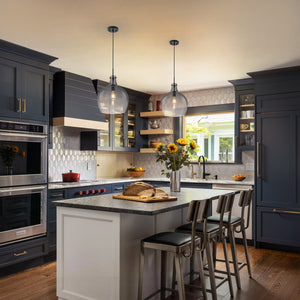 LightFixturesUSA-1-Light Smoked Grey Tinted Glass Bell Kitchen Pendant-Pendant Light-Black-