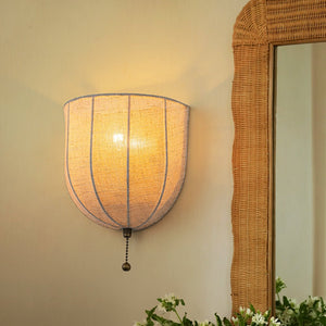 LightFixturesUSA - 1 - Light Vintage Natural Fabric Linen Cage Wall Sconce - Wall Sconce - 1 Pack - 