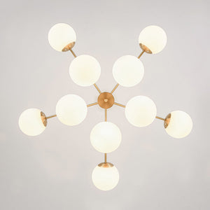 LightFixturesUSA-10-Light Brass Opal Glass Globe Round Sputnik Chandelier-Chandelier-35 in-