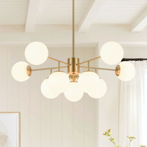 LightFixturesUSA-10-Light Brass Opal Glass Globe Round Sputnik Chandelier-Chandelier-35 in-