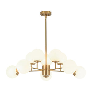 LightFixturesUSA-10-Light Brass Opal Glass Globe Round Sputnik Chandelier-Chandelier-35 in-