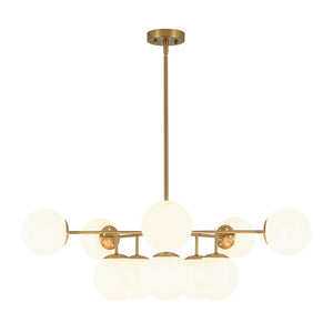 LightFixturesUSA-10-Light Brass Opal Glass Globe Round Sputnik Chandelier-Chandelier-35 in-