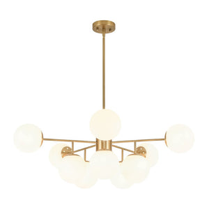 LightFixturesUSA-10-Light Brass Opal Glass Globe Round Sputnik Chandelier-Chandelier-35 in-