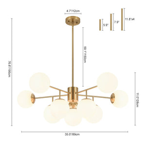LightFixturesUSA-10-Light Brass Opal Glass Globe Round Sputnik Chandelier-Chandelier-35 in-