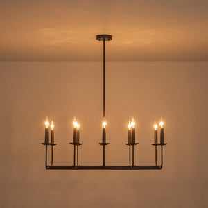 LightFixturesUSA - 10 - Light French Vintage Candle Style Linear Island Chandelier - Chandelier - Oil - Rubbed Bronze - 