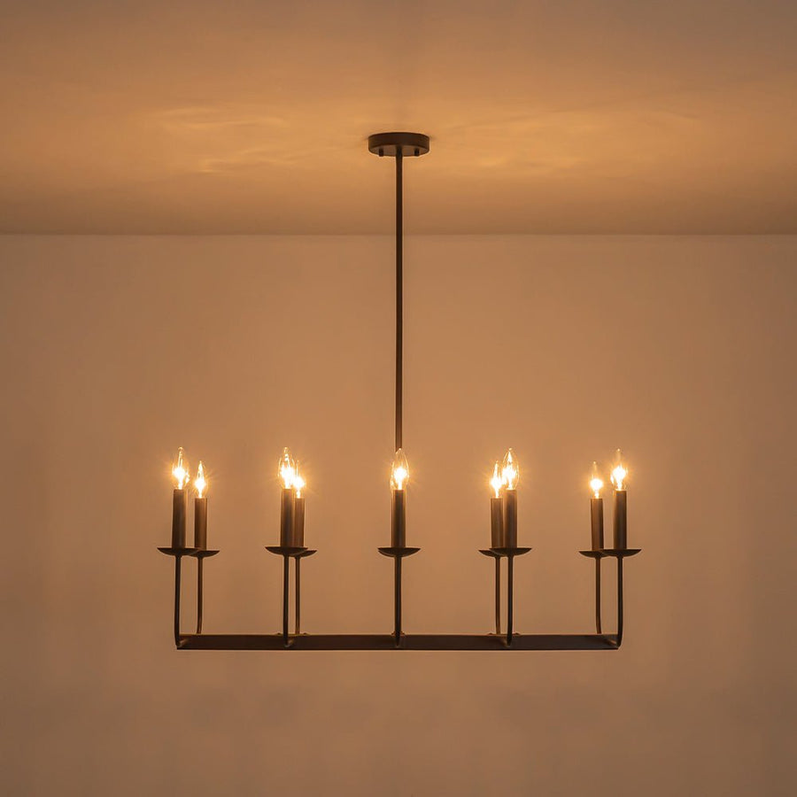 LightFixturesUSA - 10 - Light French Vintage Candle Style Linear Island Chandelier - Chandelier - Oil - Rubbed Bronze - 