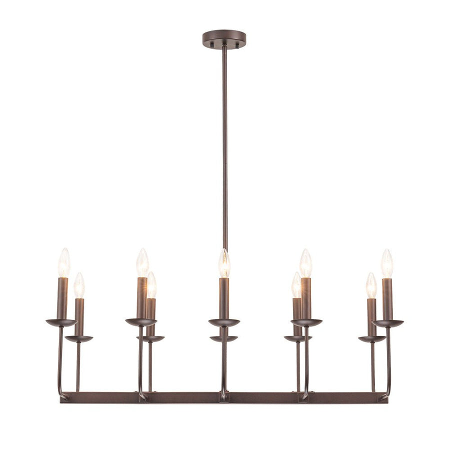 LightFixturesUSA - 10 - Light French Vintage Candle Style Linear Island Chandelier - Chandelier - Oil - Rubbed Bronze - 