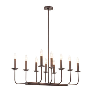 LightFixturesUSA - 10 - Light French Vintage Candle Style Linear Island Chandelier - Chandelier - Oil - Rubbed Bronze - 