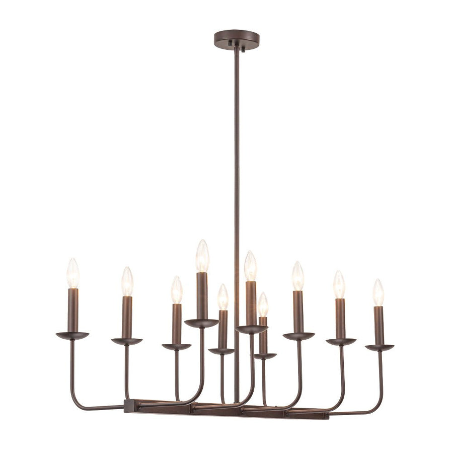LightFixturesUSA - 10 - Light French Vintage Candle Style Linear Island Chandelier - Chandelier - Oil - Rubbed Bronze - 