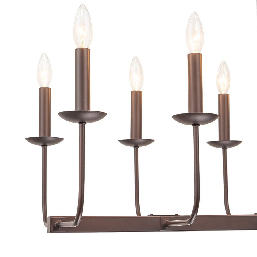 LightFixturesUSA - 10 - Light French Vintage Candle Style Linear Island Chandelier - Chandelier - Oil - Rubbed Bronze - 