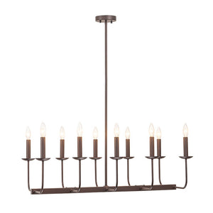 LightFixturesUSA - 10 - Light French Vintage Candle Style Linear Island Chandelier - Chandelier - Oil - Rubbed Bronze - 