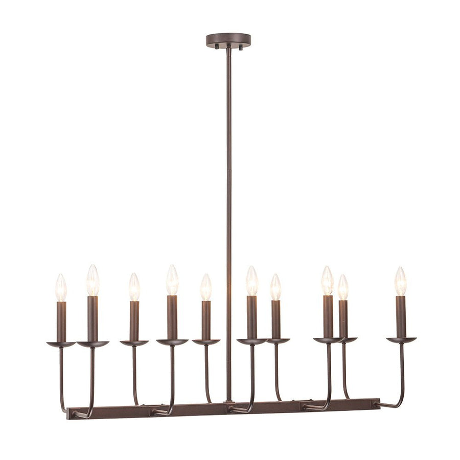 LightFixturesUSA - 10 - Light French Vintage Candle Style Linear Island Chandelier - Chandelier - Oil - Rubbed Bronze - 